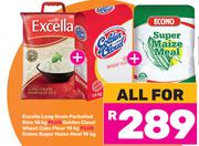 Excella Long Grain Rice 10Kg+Golden Cloud Wheat Cake Flour 10Kg+Econo Maize Meal 10Kg-For All