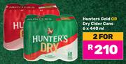 Hunters Gold Or Dry Cider Cans-For 2 x 6x440ml