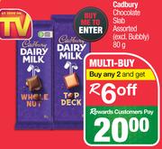 Cadbury Chocolate Slab Assorted (Excl. Bubbly)-80g