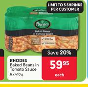 Rhodes Baked Beans In Tomato Sauce-6 x 410g