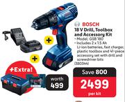 Bosch 18V Drill, Toolbox & Accessory Kit GSB 180