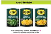 Koo Garden Peas In Brine,Whole Kernel Or Cream Style Sweetcorn-For Any 2 x 410g-415g