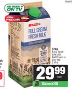 Spar Extra Shelf Life Milk Full Cream Or Low Fat-2L