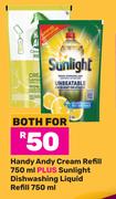 Handy Andy Cream Refill 750ml Plus Sunlight Dishwashing Liquid Refill 750ml-Both For