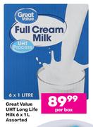 Great Value UHT Long Life Milk Assorted-6 x 1L Per Box
