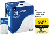 M Long Life Full Cream Milk-6 x 1L
