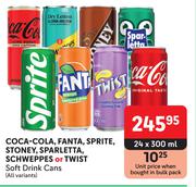 Coca-Cola, Fanta, Sprite, Stoney, Sparletta, Schweppes Or Twist Soft Drink Cans-24 x 300ml
