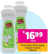 First Value All Purpose Cleaner Lemon-750 ml Each