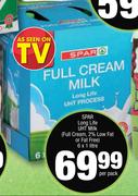 Spar Long Life UHT Milk (Full Cream, 2% Low Fat Or Fat Free)-6x1 Litre Per Pack