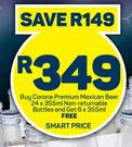 Corona Premium Mexican Beer 24x 355ml Non-returnable Bottles + 6x 355ml Free