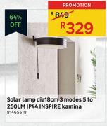 Inspire Kamina Solar Lamp Dia 18cm 3 Modes 5 To 250LM IP44 81465518