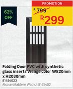 Folding Door PVC With Synthetic Glass Inserts Wenge Color W820mm x H2030mm 81454023