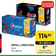 Pepsi Or Pepsi Max Cans-18 x 300ml