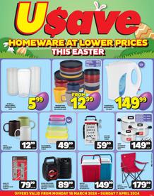 Usave Kwa-Zulu Natal : Homeware At Lower Prices This Easter (18 March - 07 April 2024)