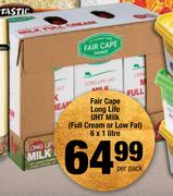 Fair Cape Long Life UHT Milk Full Cream Or Low Fat-6 x 1Ltr Per Pack
