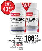 Biogen Omega-3 1000mg Fish Oil Value Pack-90+90 Softgel Capsules Per Pack