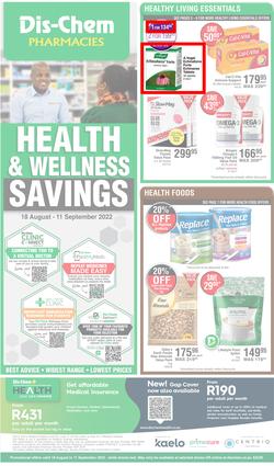 Dis-Chem : Health & Wellness Savings (18 August - 11 September 2022), page 1