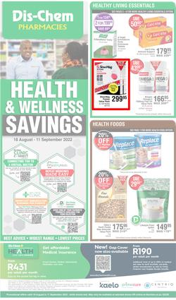 Dis-Chem : Health & Wellness Savings (18 August - 11 September 2022), page 1