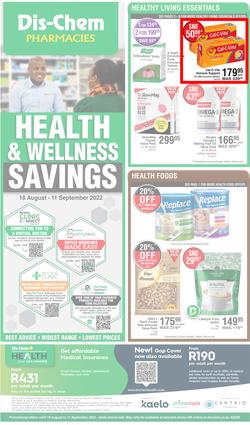 Dis-Chem : Health & Wellness Savings (18 August - 11 September 2022), page 1