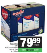 Creamline UHT Full Cream Milk Or Lactose Free-6 x 1L
