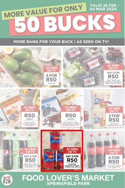 Food Lover's Market Springfield Park : More Value For Only 50 Bucks (26 February - 03 March 2024), page 1