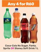 Coca-Cola No Sugar, Fanta, Sprite Or Stoney Soft Drink-For Any 4 x 1L