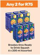 Brookes Oros Ready To Drink Squash Assorted-For Any 2 x 6 x 200ml