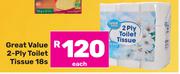 Great Value 2 Ply Toilet Tissue-18s Each