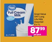 Great Value UHT Long Life Milk Assorted-6 x 1L Per Pack