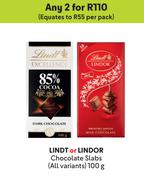 Lindt Or Lindor Chocolate Slabs (All Variants)-For Any 2 x 100g