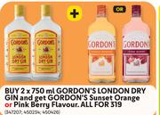 Gordon's London Dry Gin 2 x 750ml & Gordon's Sunset Orange Or Pink Berry Flavour-For All