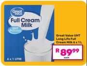 Great Value UHT Long Life Full Cream Milk-6 x 1L