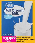 Great Value UHT Long Life Full Cream Milk-6 x 1Ltr