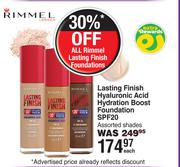 Rimmel Lasting Finish Hyaluronic Acid Hydration Boost Foundation SPF20 Assorted Shades-Each