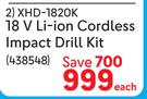 Ryobi XHD-1820K 18V Li-Ion Cordless Impact Drill Kit-Each
