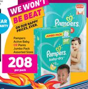 Pampers Active Baby Or Pants Jumbo Pack Assorted Sizes-Per Pack