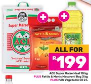 Ace Super Maize Meal 10Kg, Fattis & Monis Macaroni Bag 3Kg & Pan Vegetable Oil 2Ltr-For All