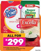 Econo Super Maize Meal 10Kg, Golden Cloud Cake Wheat Flour 10Kg & Escella ParboiledRice 10Kg-For All