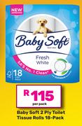 Baby Soft 2 Ply Toilet Tissue Rolls 18 Pack-Per Pack