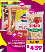 Tastic Parboiled Rice 10Kg Or Aunt Caroline Rice 10Kg + Snowflake Cake Flour 10Kg-All For