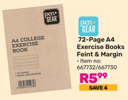 Pen + Gear 72 Page A4 Exercise Books Feint & Margin 667732/667730