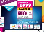 TCL 147cm (58") UHD Google 4K TV 58P635