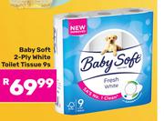 Baby Soft 2 Ply White Toilet Tissue 9s