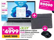 Acer A315 Celeron Laptop Plus Sleeve & Mouse
