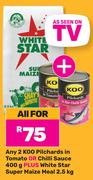 Koo Pilchards In Tomato Or Chilli Sauce 2 x 400g Plus White Star Super Maize Meal 2.5Kg-For All
