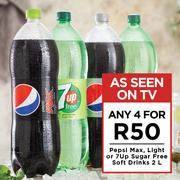 Pepsi Max, Light Or 7UP Sugar Free Soft Drink-For Any 4 x 2Ltr