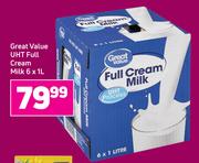 Great Value UHT Full Cream Milk-6 x 1Ltr