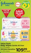 Johnson's Baby Value Pack Baby Wipes Gentle All Over 6x72 Wipes Or Extra Sensitive 6x56 Wipes-Per Pa