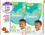 Pampers Jumbo Pack Double Protection Nappies Sizes 1-6-For 2