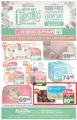 KWIKSPAR EASTERN CAPE : We've Got The Christmas You Deserve (23 November - 5 December 2021) Valid in Abbotsford, Beacon Isle, Beetlestone, Burt Drive, Butterworth, Cambridge West, Miramar, Rink Street, page 1